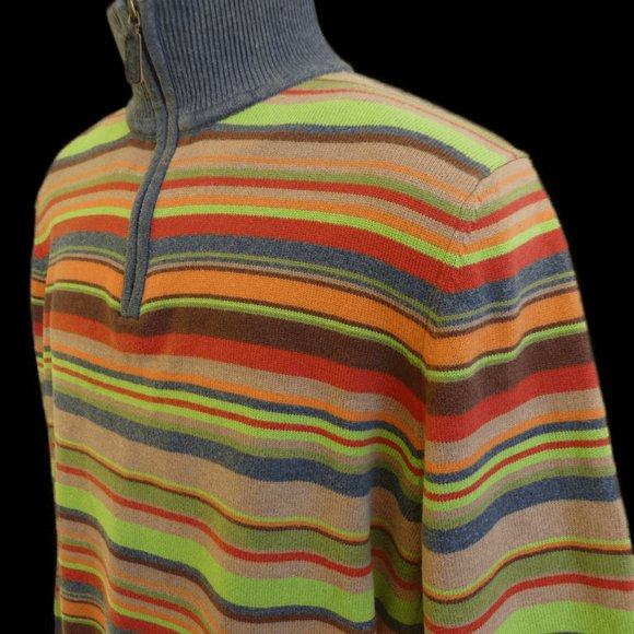 CaSHMeRe CoTToN Eddie Bauer Pullover Sweater Quarter Zip Mock Rainbow Stripes S